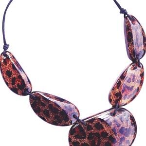 2010s Leopard Print Resin Statement Necklace Faux Tortoise Big Bead Jewelry
